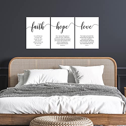 Creoate Bible Verses Canvas Wall Art 3 Pieces, Faith Hope Love, Christian Inspirational Religious Wall Decor for Bedroom, Living Room, 12x16 Inch - Image 5