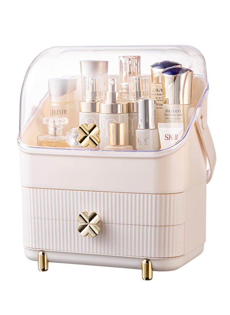 Sharpdo 3 Tiers Makeup Organizer Holder Cosmetic Storage Box with Dust Free Cover Portable Handle 2 Rroomy Drawers,Great for Bathroom Countertop Bedroom Dresser - Image 1