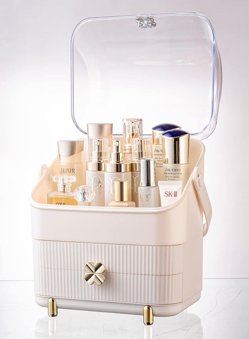 Sharpdo 3 Tiers Makeup Organizer Holder Cosmetic Storage Box with Dust Free Cover Portable Handle 2 Rroomy Drawers,Great for Bathroom Countertop Bedroom Dresser - Image 5