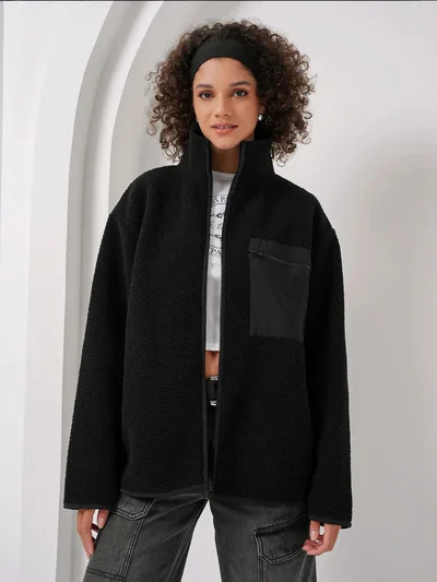 BIG DART BDART Pocket Detailed Oversized Plush Coat