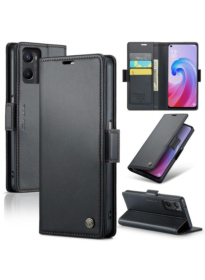 Case For OPPO A96 4G Global/A36 4G/K10 4G/A76 4G 023 Butterfly Buckle Litchi Texture RFID Anti-theft Leather Phone Case