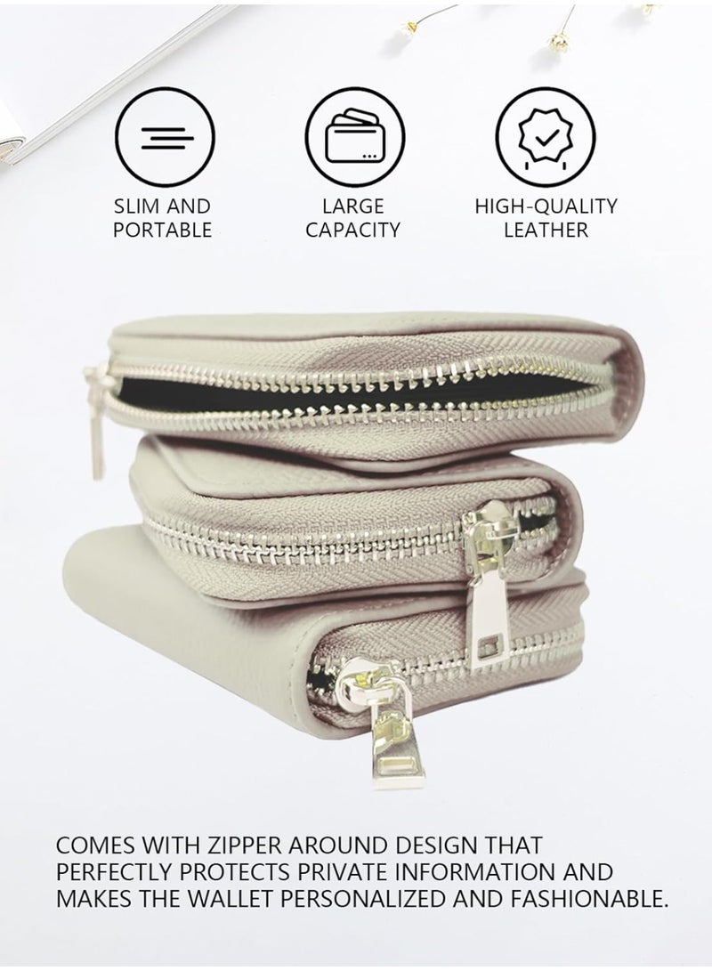 Meishida Credit Card Holder Genuine Leather Small Card Case for Men & Women, Pocket Mini Wallets Card Cases with Zipper, Money Organizer (Beige) - Image 4