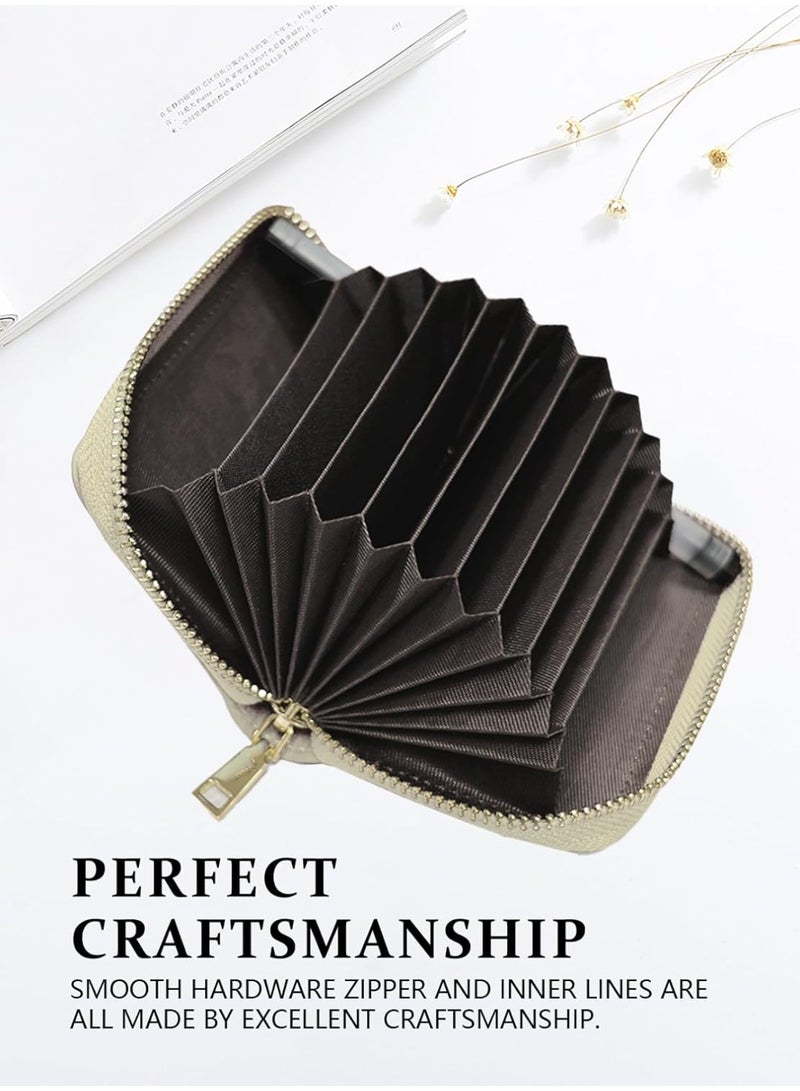 Meishida Credit Card Holder Genuine Leather Small Card Case for Men & Women, Pocket Mini Wallets Card Cases with Zipper, Money Organizer (Beige) - Image 3