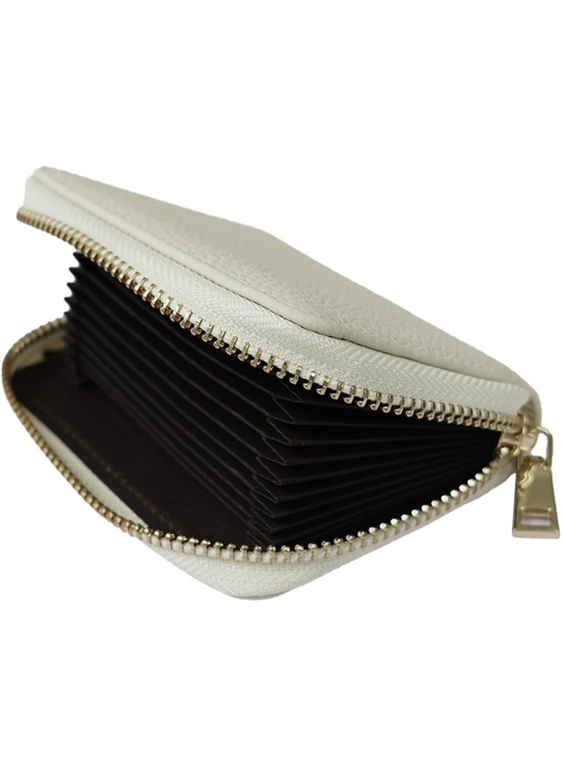 Meishida Credit Card Holder Genuine Leather Small Card Case for Men & Women, Pocket Mini Wallets Card Cases with Zipper, Money Organizer (Beige) - Image 1