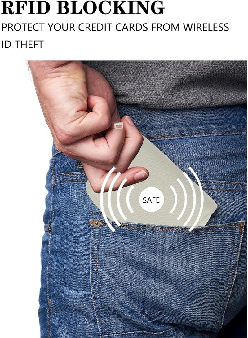 Meishida Credit Card Holder Genuine Leather Small Card Case for Men & Women, Pocket Mini Wallets Card Cases with Zipper, Money Organizer (Beige) - Image 2