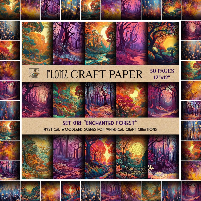 Scrapbook Paper (30 Pages 12"x12") Enchanted Forest: Mystical Woodland Scenes for Whimsical Craft Creations FLONZ Vintage Styled Double Sided Paper Pad for Craft Cardmaking