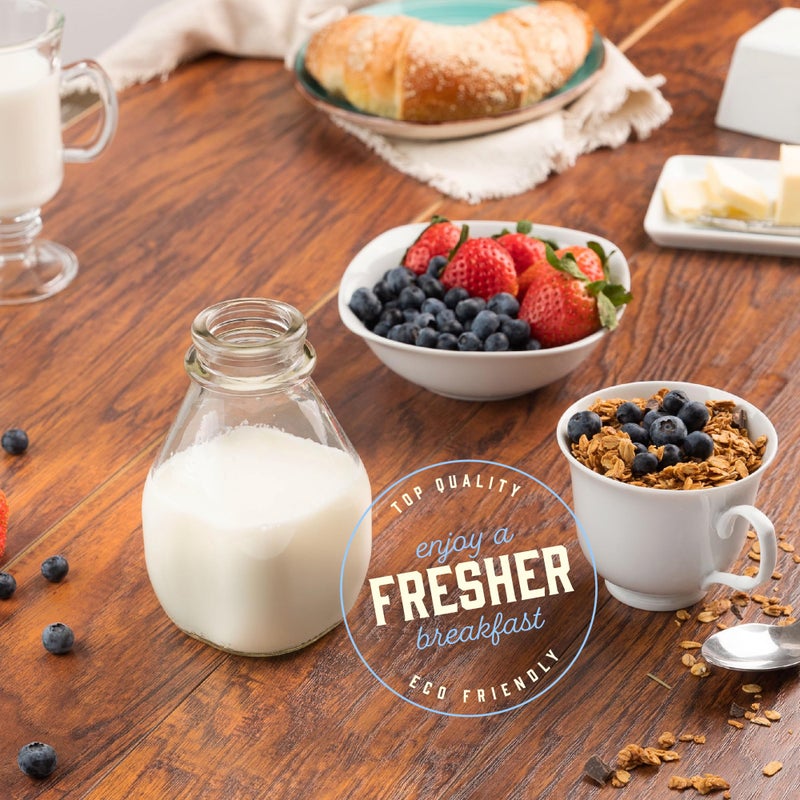 kitchentoolz 16 Oz Glass Milk Bottles with Lids (4 Pack) â€“ Reusable Glass Creamer and Juice Bottles â€“ Includes 8 Tamper-Proof Airtight Caps and One Silicone Pour Spout - Image 5