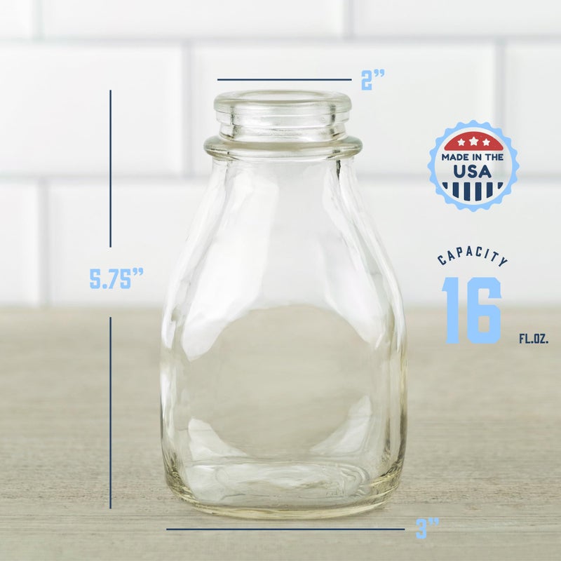 kitchentoolz 16 Oz Glass Milk Bottles with Lids (4 Pack) â€“ Reusable Glass Creamer and Juice Bottles â€“ Includes 8 Tamper-Proof Airtight Caps and One Silicone Pour Spout - Image 2