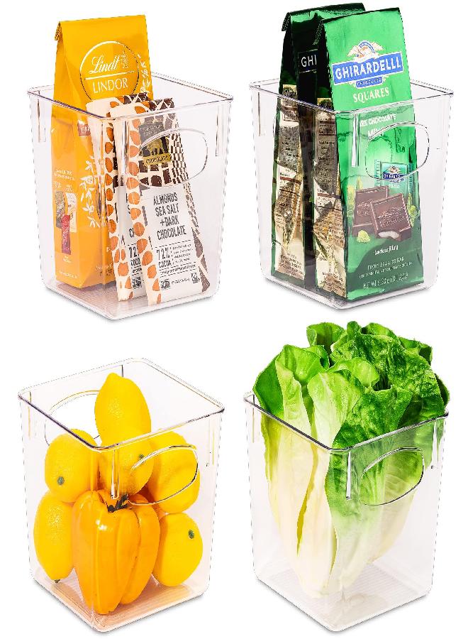 Sorbus Square Refrigerator Organizer Bins - Clear Plastic Pantry, Cabinet & Fridge Organizer for Kitchen Organization and Storage - Versatile Lightweight Bath, Makeup, Food & Snack Organizer (4 Pack) - Image 2