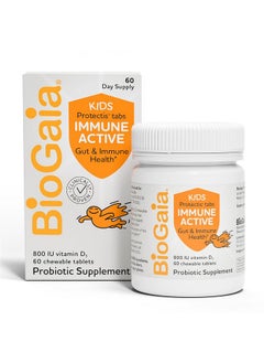 BioGaia BioGaia Immune Active Kids | Probiotic + Vitamin D | for Digestive & Immune Health | Ages 3+ | Allergen, Dairy, Soy & Gluten Free | Trusted by Pediatricians | 60 Day Supply | Orange Flavored Chewable  - Image 1