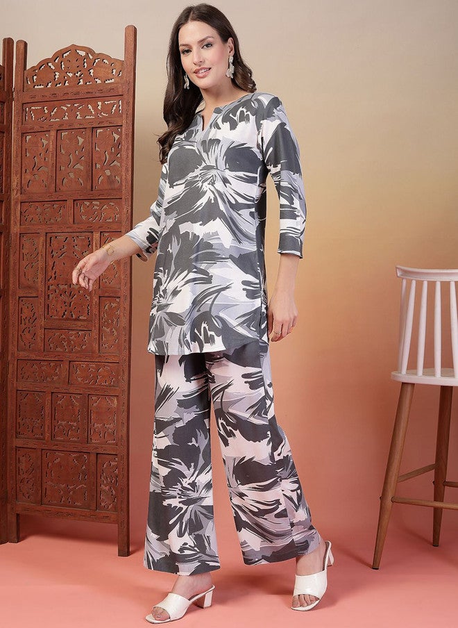 Indibelle Abstract Printed Tunic with Trousers Co-Ords in Grey - Image 5