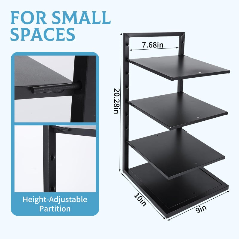 Rainmae 4-Tier Small Metal Bookshelf for Desktop, Adjustable Height Modern Bookcase, Space-Saving Book Storage Display Shelf Tabletop Organizer for Bedroom, Living Room, Office, Black - Image 2