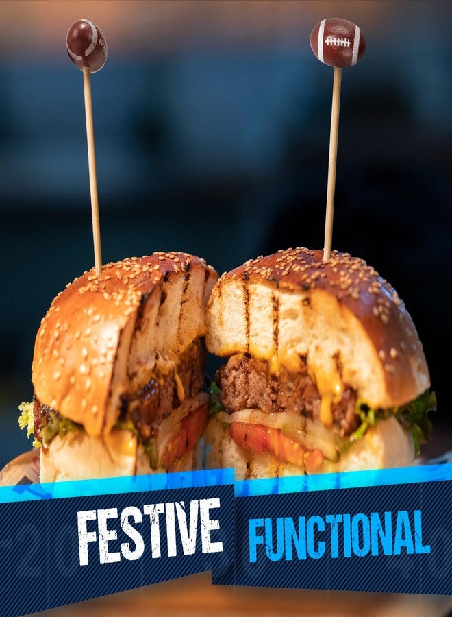 BambooMN 5.9"Decorative Sports Ball End Bamboo Cocktail Fruit Sandwich Picks Skewers for Catered Events, Holiday's, Restaurants or Buffets Party Supplies, Football, 100 pcs - Image 5