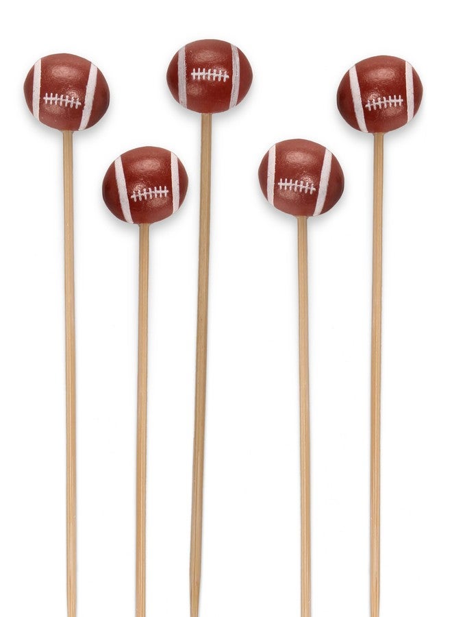 BambooMN 5.9"Decorative Sports Ball End Bamboo Cocktail Fruit Sandwich Picks Skewers for Catered Events, Holiday's, Restaurants or Buffets Party Supplies, Football, 100 pcs - Image 1