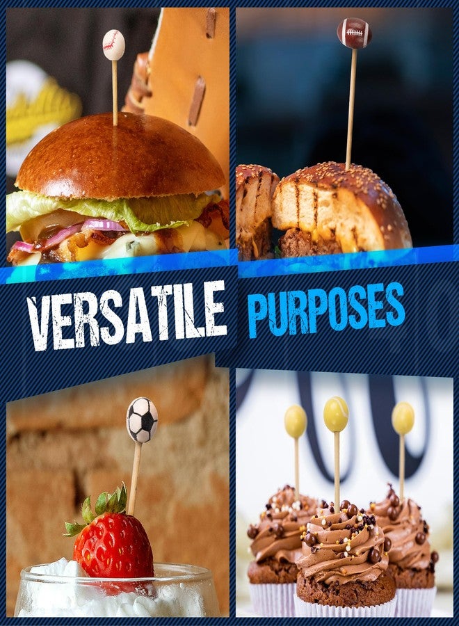 BambooMN 5.9"Decorative Sports Ball End Bamboo Cocktail Fruit Sandwich Picks Skewers for Catered Events, Holiday's, Restaurants or Buffets Party Supplies, Football, 100 pcs - Image 2