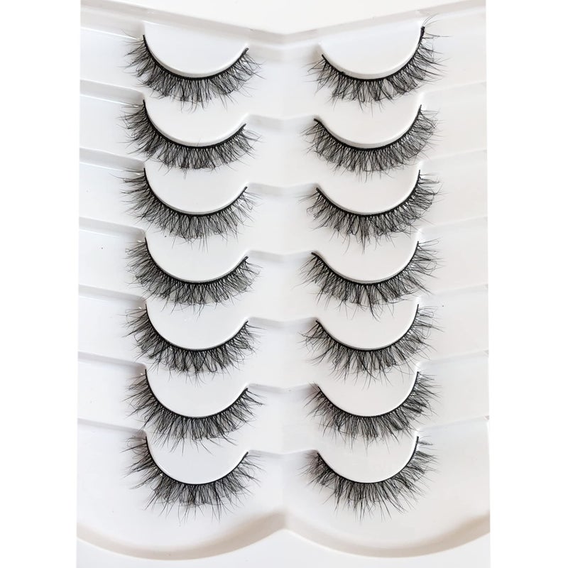 Pooplunch Fake Eyelashes Short Natural False Eyelashes Cat-Eye Wispy Volume Lightweight Faux Mink Eye Lashes Strips 7 Pairs Pack - Image 1
