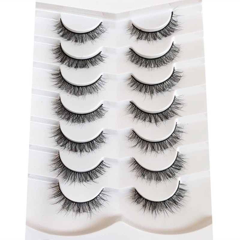 Pooplunch Fake Eyelashes Short Natural False Eyelashes Cat-Eye Wispy Volume Lightweight Faux Mink Eye Lashes Strips 7 Pairs Pack - Image 2