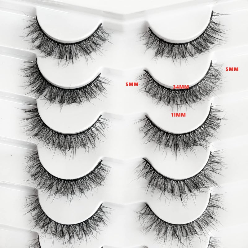 Pooplunch Fake Eyelashes Short Natural False Eyelashes Cat-Eye Wispy Volume Lightweight Faux Mink Eye Lashes Strips 7 Pairs Pack - Image 3