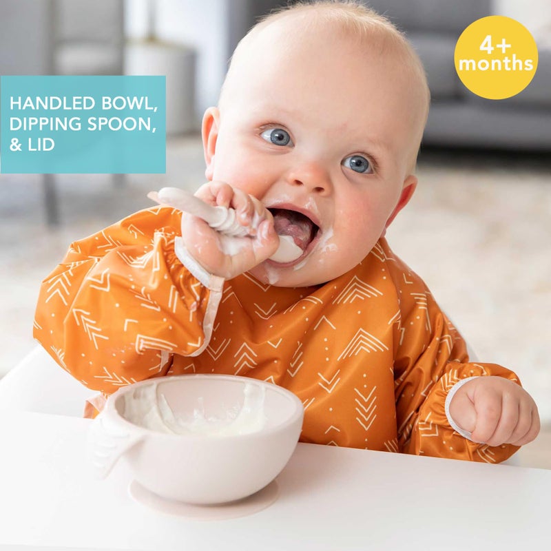 Bumkins Feeding Set with Suction, Includes Spoon and Lid, Training Essentials for Baby-Led Weaning, Toddler Self-Feeding, Babies Eating at 4 Mos Up, Beige - Image 2