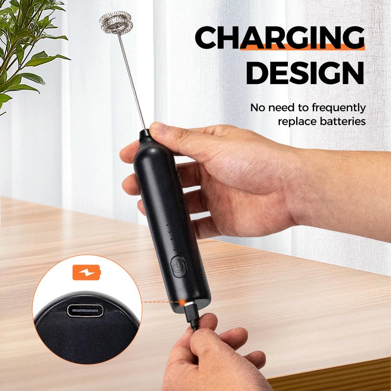 Laposso Milk Frother Rechargeable Handheld Electric Whisk Coffee Frother 3 Speed Adjustable Foam Maker Blender for Coffee Matcha Latte Cappuccino Hot Chocolate Kitchen Gifts (Black) - Image 4