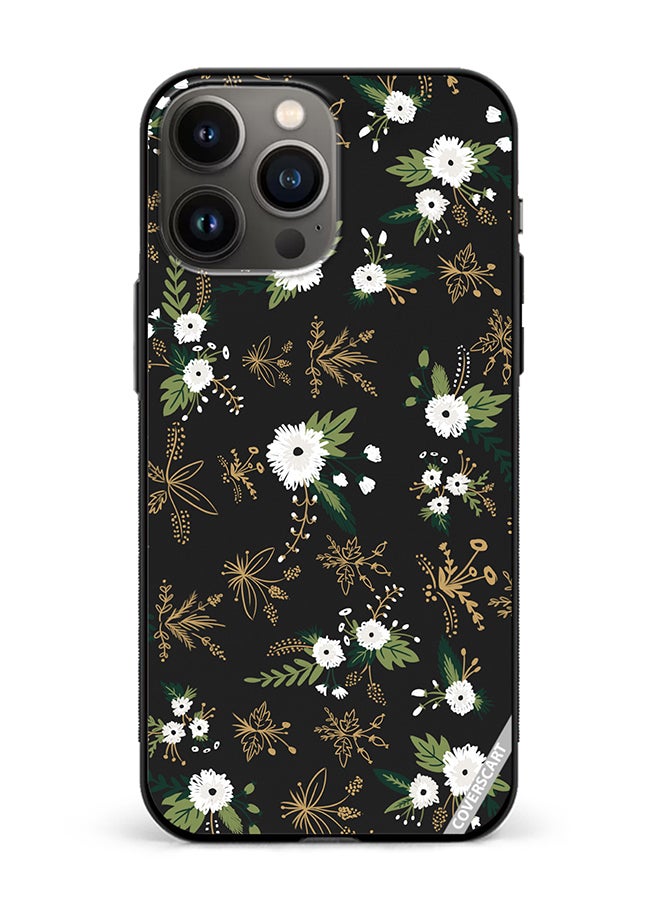 COVERSCART Protective Case Cover For Apple iPhone 13 Pro Black White Flowers Design Multicolour