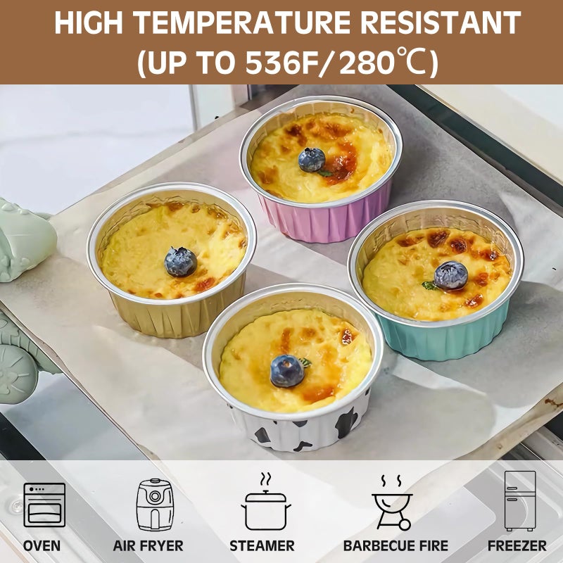 AiQiaoXin 50PCS Mixed color Disposable Ramekins with lids,5oz Mini Aluminium Foil Baking Cups Creme Brulee Cupcake Liners, Desert Cheesecake Pans Flan Molds Tin Cups Containers for Party - Image 5