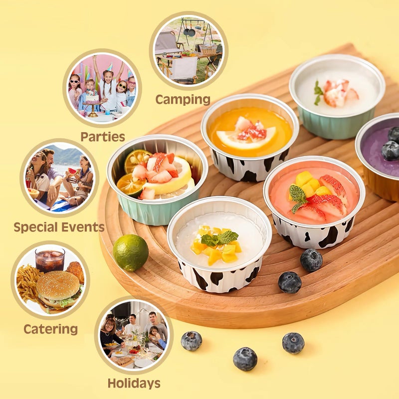 AiQiaoXin 50PCS Mixed color Disposable Ramekins with lids,5oz Mini Aluminium Foil Baking Cups Creme Brulee Cupcake Liners, Desert Cheesecake Pans Flan Molds Tin Cups Containers for Party - Image 3