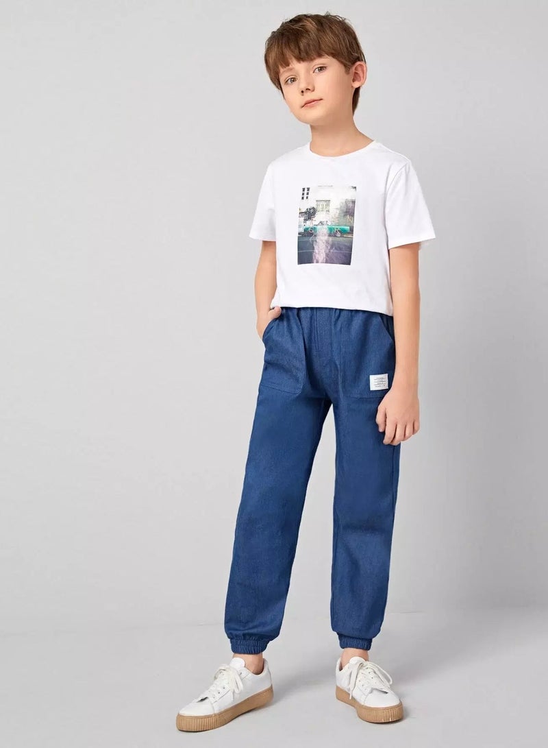 Boys Patched Detail Slant Pocket Pants - Image 3