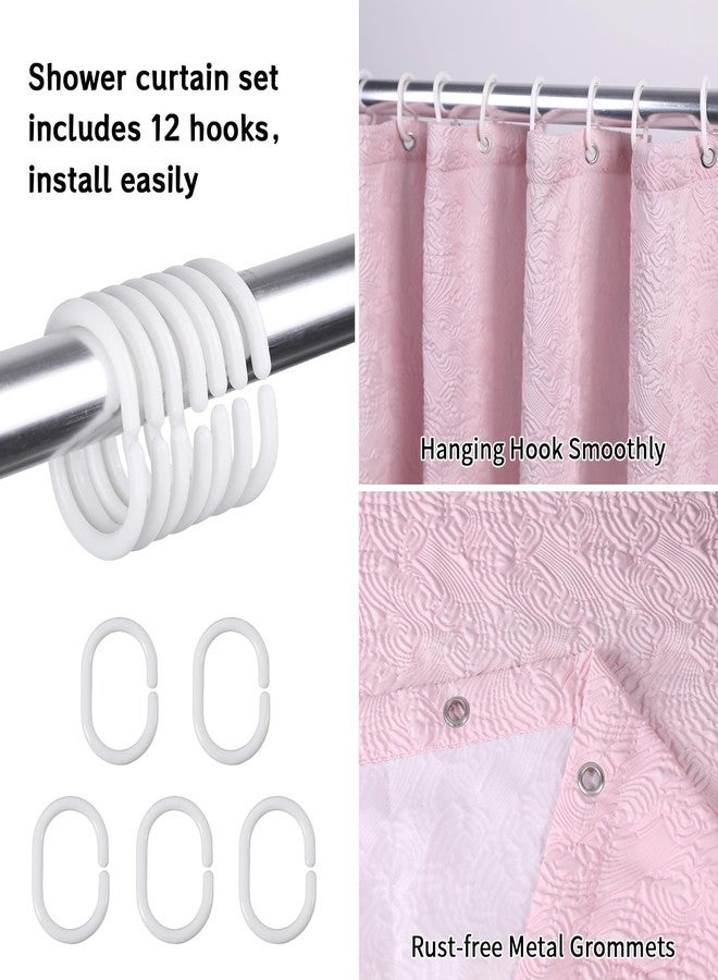 Volens Shower Curtain Pink, Fabric Shower Curtains for Bathroom Modern Cute, Wave Pattern 72" X 72" Long - Image 4