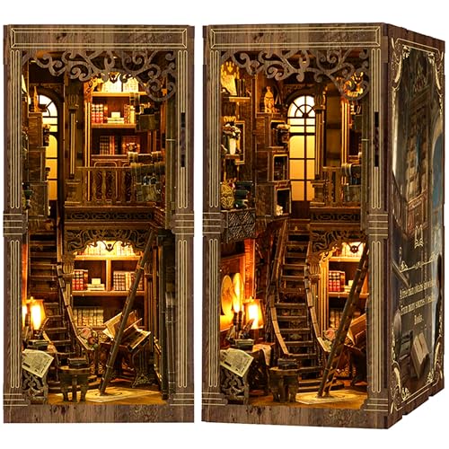 ISSEVE Book Nook DIY Book Nook Kits for Adults 3D Wooden Puzzle Booknook Dollhouse Miniature House Kit for Bookshelf Decor Adults Model Crafts Kits Gifts for Family Friends Book Collection Room - Image 1