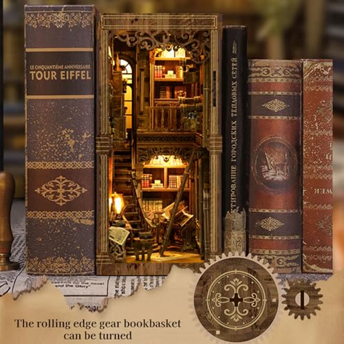 ISSEVE Book Nook DIY Book Nook Kits for Adults 3D Wooden Puzzle Booknook Dollhouse Miniature House Kit for Bookshelf Decor Adults Model Crafts Kits Gifts for Family Friends Book Collection Room - Image 5