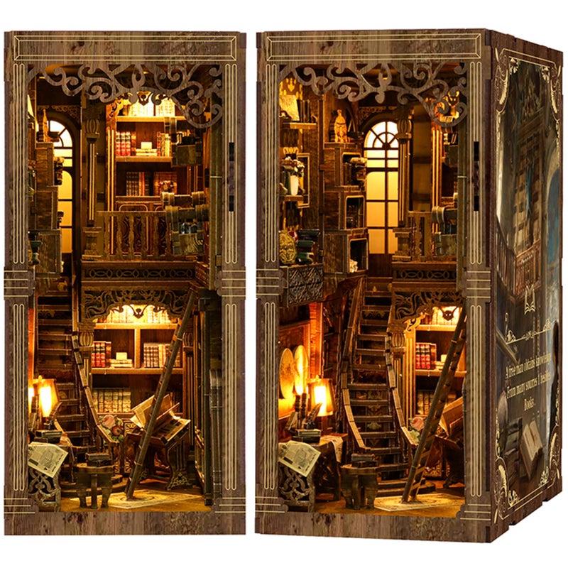 ISSEVE Book Nook DIY Book Nook Kits for Adults 3D Wooden Puzzle Booknook Dollhouse Miniature House Kit for Bookshelf Decor Adults Model Crafts Kits Gifts for Family Friends Book Collection Room - Image 3