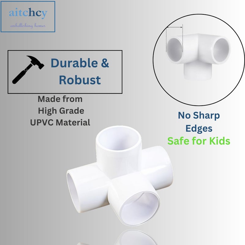 aitchcy 4 Way PVC Elbow for 20mm to 21mm Outer Diameter Pipes Only | Heavy Duty 4 Way Connector for Furniture & DIY | 4 Way PVC Pipe Joint (Not for CPVC or 23mm+ OD Pipe) (Pack of 8) - Image 3