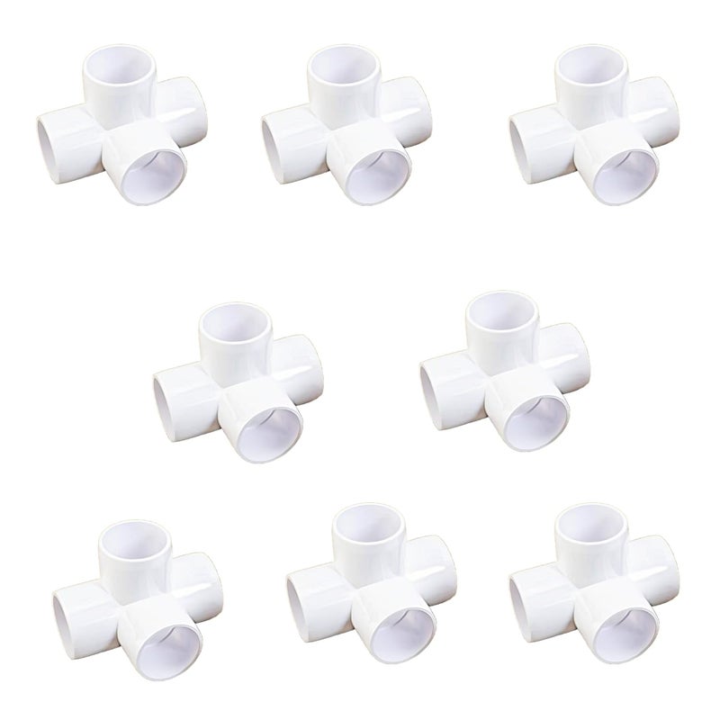 aitchcy 4 Way PVC Elbow for 20mm to 21mm Outer Diameter Pipes Only | Heavy Duty 4 Way Connector for Furniture & DIY | 4 Way PVC Pipe Joint (Not for CPVC or 23mm+ OD Pipe) (Pack of 8) - Image 1