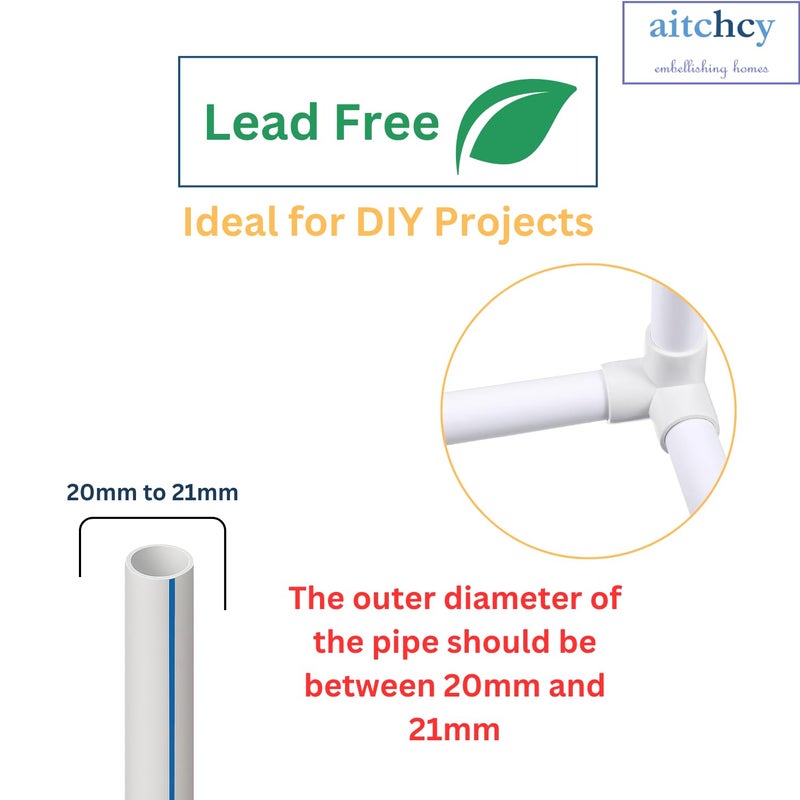 aitchcy 4 Way PVC Elbow for 20mm to 21mm Outer Diameter Pipes Only | Heavy Duty 4 Way Connector for Furniture & DIY | 4 Way PVC Pipe Joint (Not for CPVC or 23mm+ OD Pipe) (Pack of 8) - Image 4