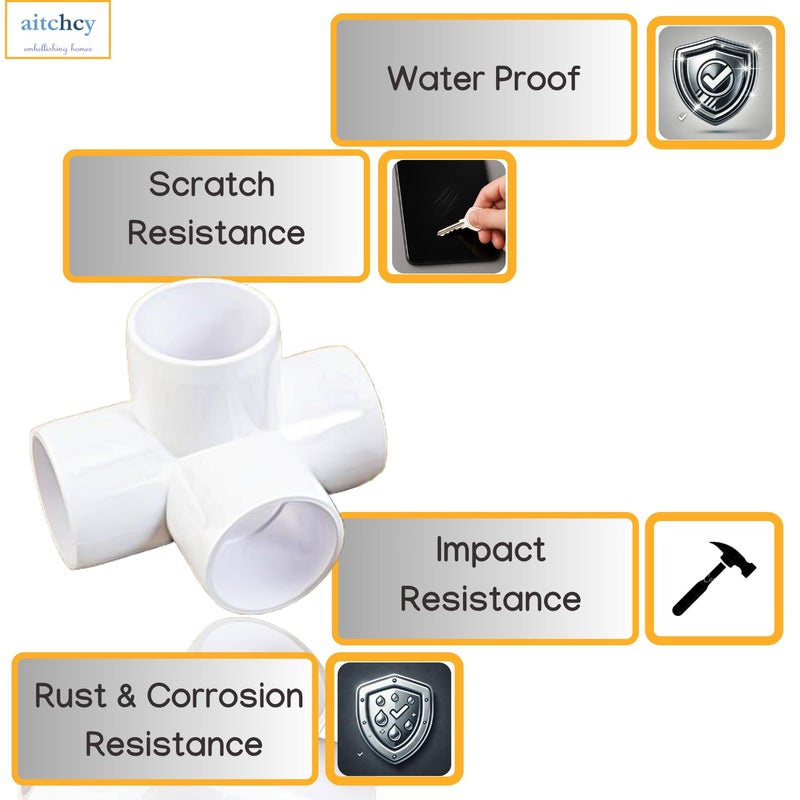 aitchcy 4 Way PVC Elbow for 20mm to 21mm Outer Diameter Pipes Only | Heavy Duty 4 Way Connector for Furniture & DIY | 4 Way PVC Pipe Joint (Not for CPVC or 23mm+ OD Pipe) (Pack of 8) - Image 5