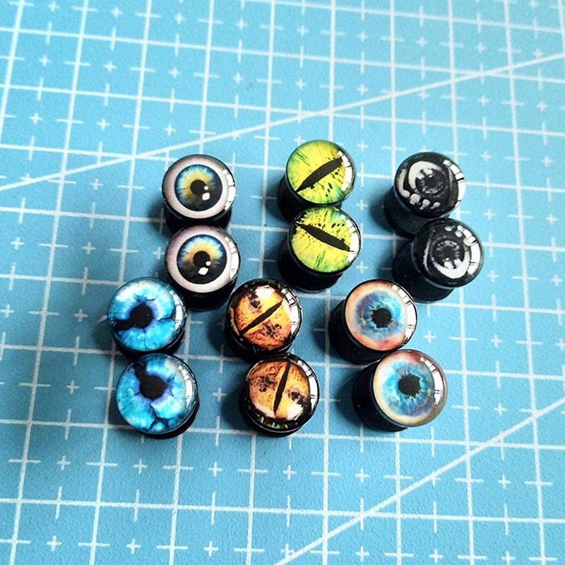 FLYUN 6Pairs Black Surgical Steel Eyeball Mens Earring Fake Gauge Earrings Men's Faux Plugs Earring for Men Studs with Screw Flatback (Black) - Image 5