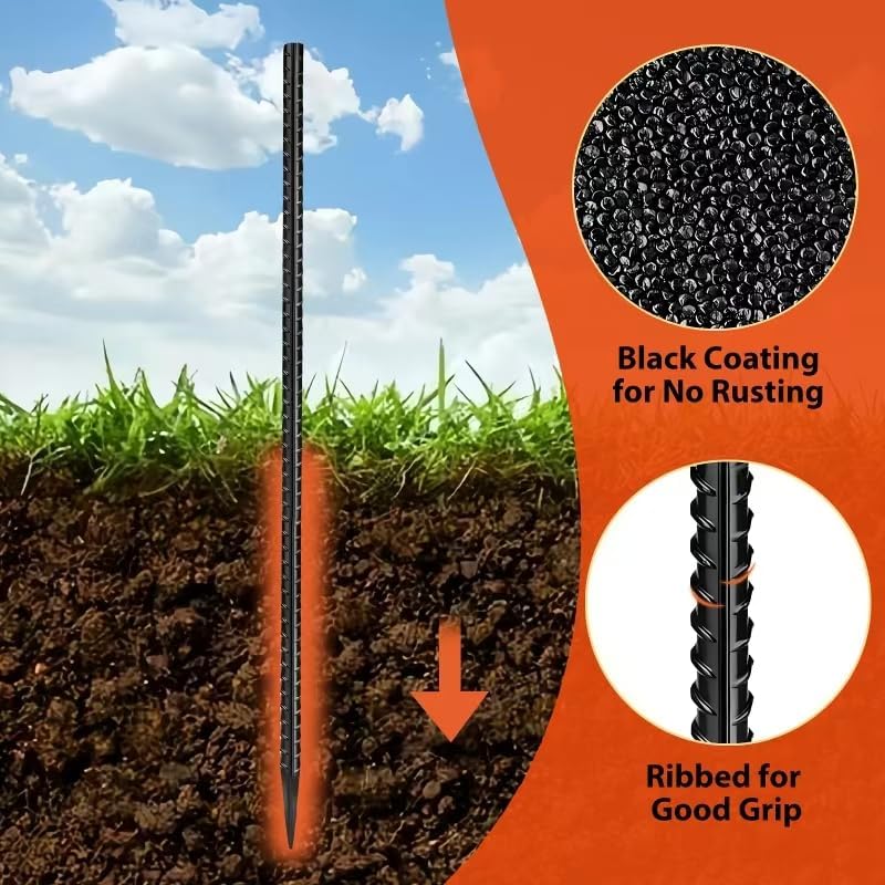 Homwin 16 inches Rebar Stakes 24-Pack Straight Metal Stakes Heavy Duty 5/16" Diameter Ground Stake for Tent, Fence, Landscaping, Concrete Forming, Outdoor Decoration and Plant Support - Image 4