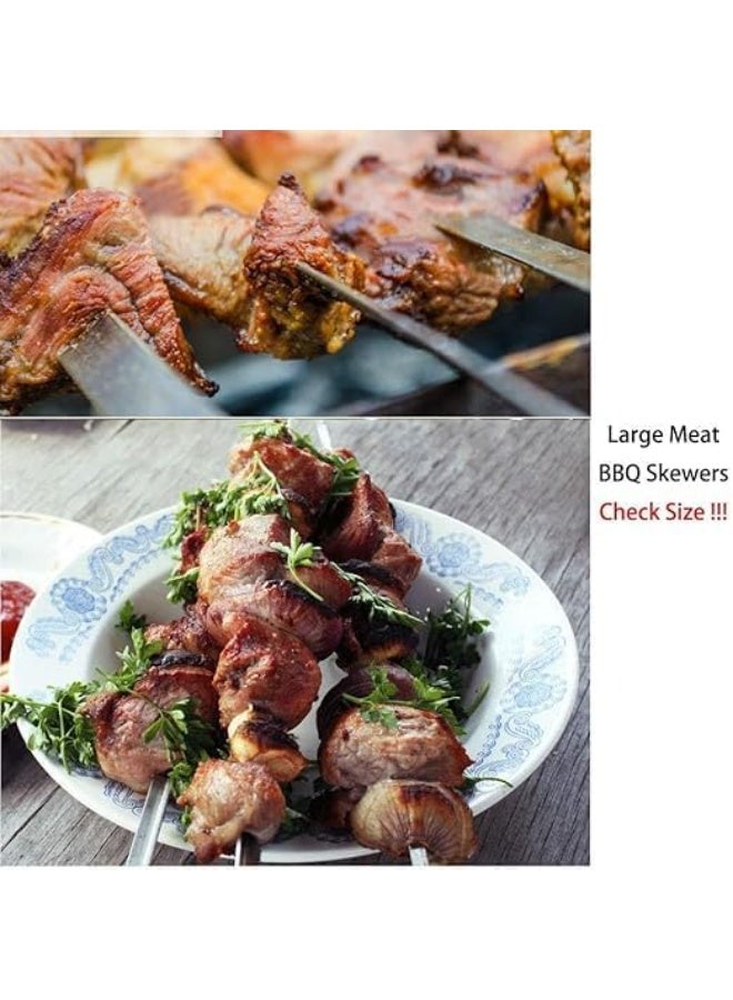 مجموعة من 6 اسياخ كباب معدنية مسطحة 44 سم من الستانلس ستيل للشواء والشيش والكبوب والشواء، مجموعة اسياخ عريضة قابلة لاعادة الاستخدام شديدة التحمل للحوم والخضروات والشواء والطبخ في الهواء الطلق - Image 3