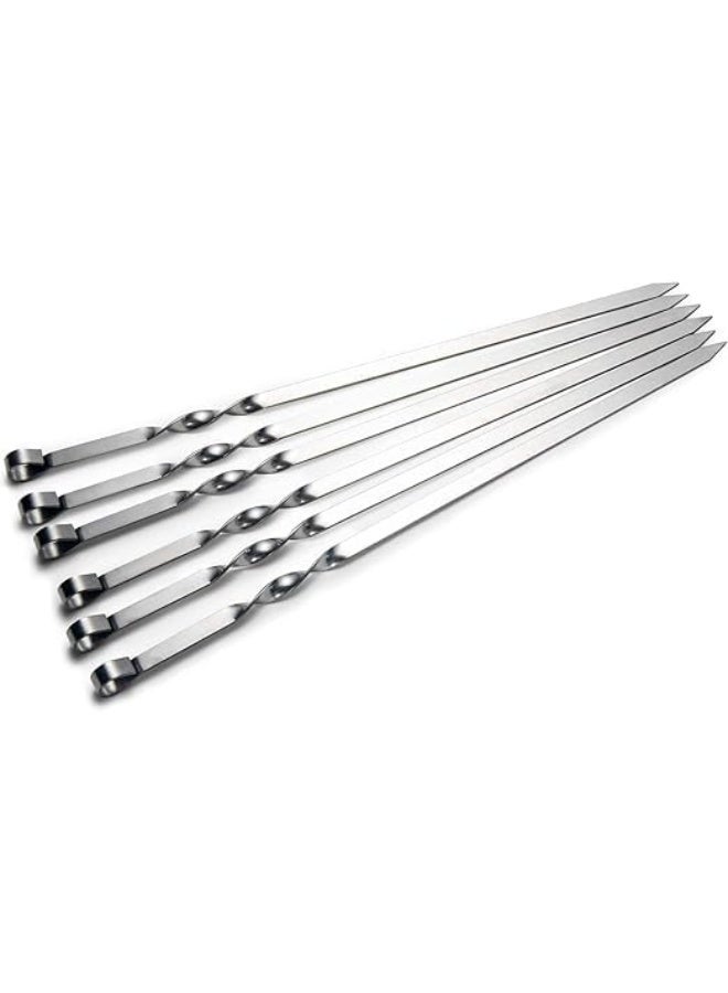 مجموعة من 6 اسياخ كباب معدنية مسطحة 44 سم من الستانلس ستيل للشواء والشيش والكبوب والشواء، مجموعة اسياخ عريضة قابلة لاعادة الاستخدام شديدة التحمل للحوم والخضروات والشواء والطبخ في الهواء الطلق - Image 5