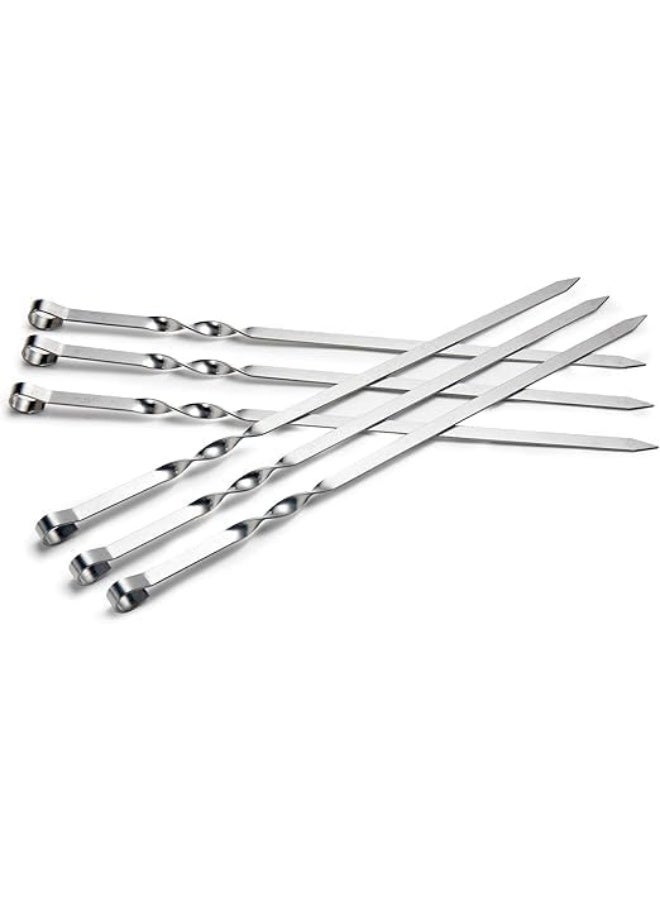 مجموعة من 6 اسياخ كباب معدنية مسطحة 44 سم من الستانلس ستيل للشواء والشيش والكبوب والشواء، مجموعة اسياخ عريضة قابلة لاعادة الاستخدام شديدة التحمل للحوم والخضروات والشواء والطبخ في الهواء الطلق - Image 2