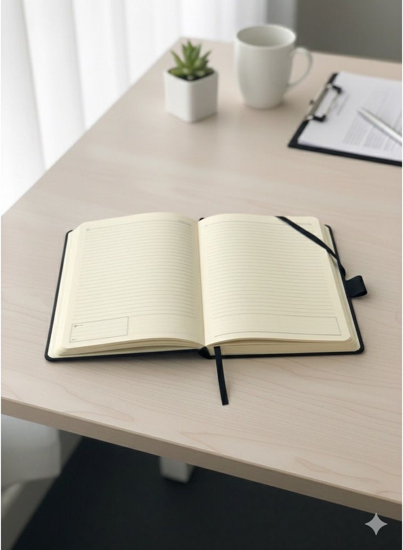 Black A5 Hardcover Notebook with Pen Loop & Elastic Closure - Image 2