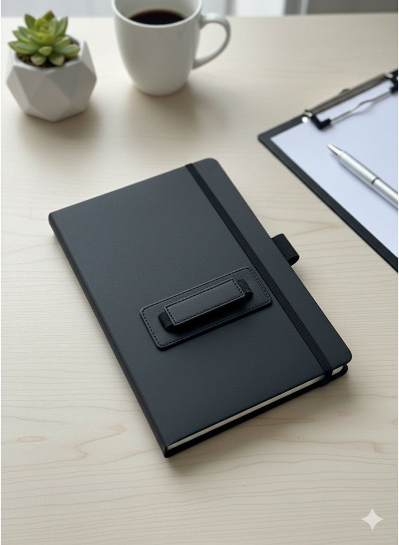 Black A5 Hardcover Notebook with Pen Loop & Elastic Closure - Image 1