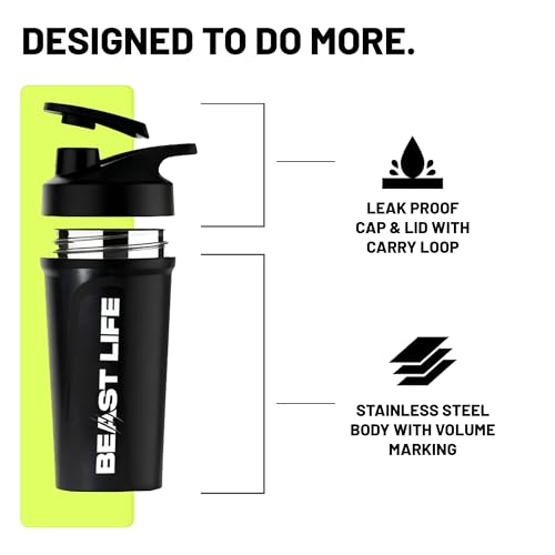 BEASTLIFE Steel Shaker Bottle with whisk Ball for Gym 700 ML | Leakproof, Durable | Ideal for Protein, Creatine & BCAA Mixing | Premium Steel Gym Shaker with Secure Lid & Easy Clean - Image 2