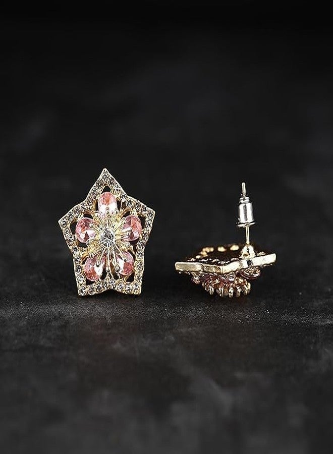 Flygon Crystal Flower Stud Earrings Bohemian Vintage Elegant Gold Rhinestone Petal Earrings Bridal Wedding Party Prom Costume Jewelry for Women Birthday Gift - Image 2