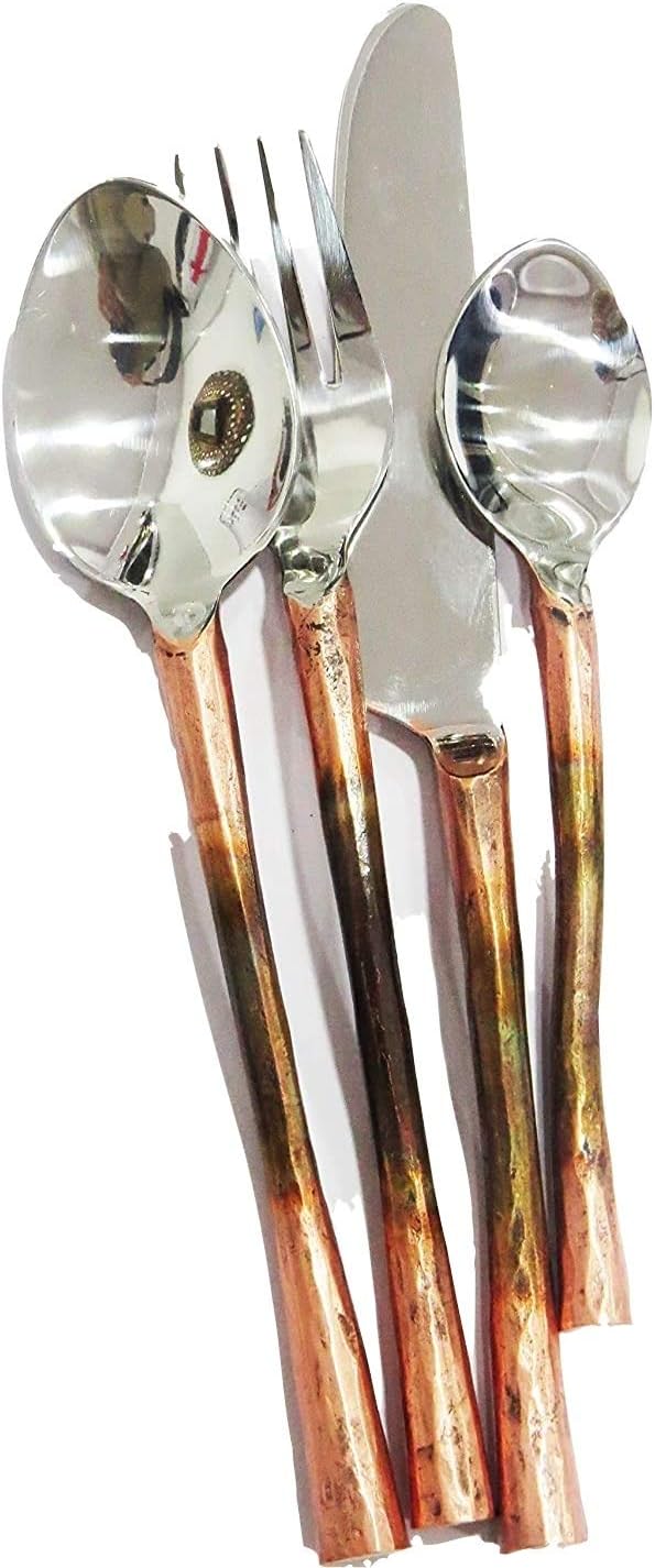 NAUTICALMART NauticalMart Wood Stem Silver Cutlery Set Stainless Dinnerware Flatware Medieval Utensil Table decor  - Image 1
