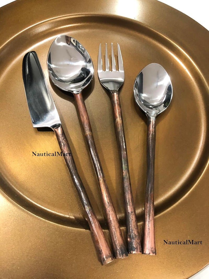 NAUTICALMART NauticalMart Wood Stem Silver Cutlery Set Stainless Dinnerware Flatware Medieval Utensil Table decor  - Image 4