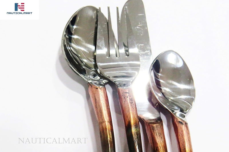 NAUTICALMART NauticalMart Wood Stem Silver Cutlery Set Stainless Dinnerware Flatware Medieval Utensil Table decor  - Image 2