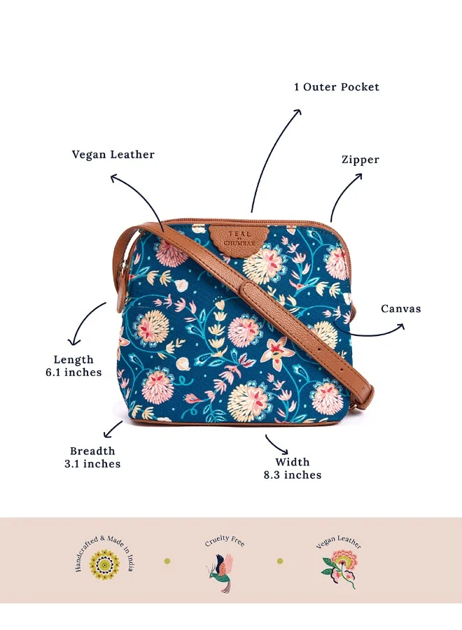 Chumbak TEAL BY CHUMBAK Crossbody Sling Bag for Women | Stylish Printed Canvas Box Sling bag | Multipurpose Daily use Bag for Office/College/Travel