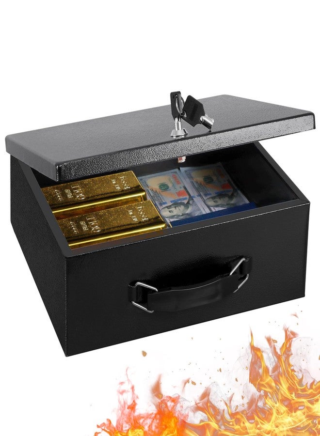 KYODOLED Fireproof Document Box with Key Lock, Large Safe Storage Box for Valuables, Fire Resistance Security Chest, Lock Box for Passport, Cash, Tablet 12.9'' x 10.7'' x 4.2'' Black - Image 1